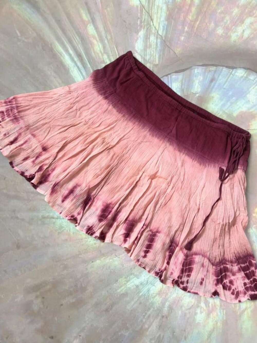 Y2K Lucky Brand Boho Pink Tie-Dye Tiered Skirt 🌺 Fairycore Festival sz L